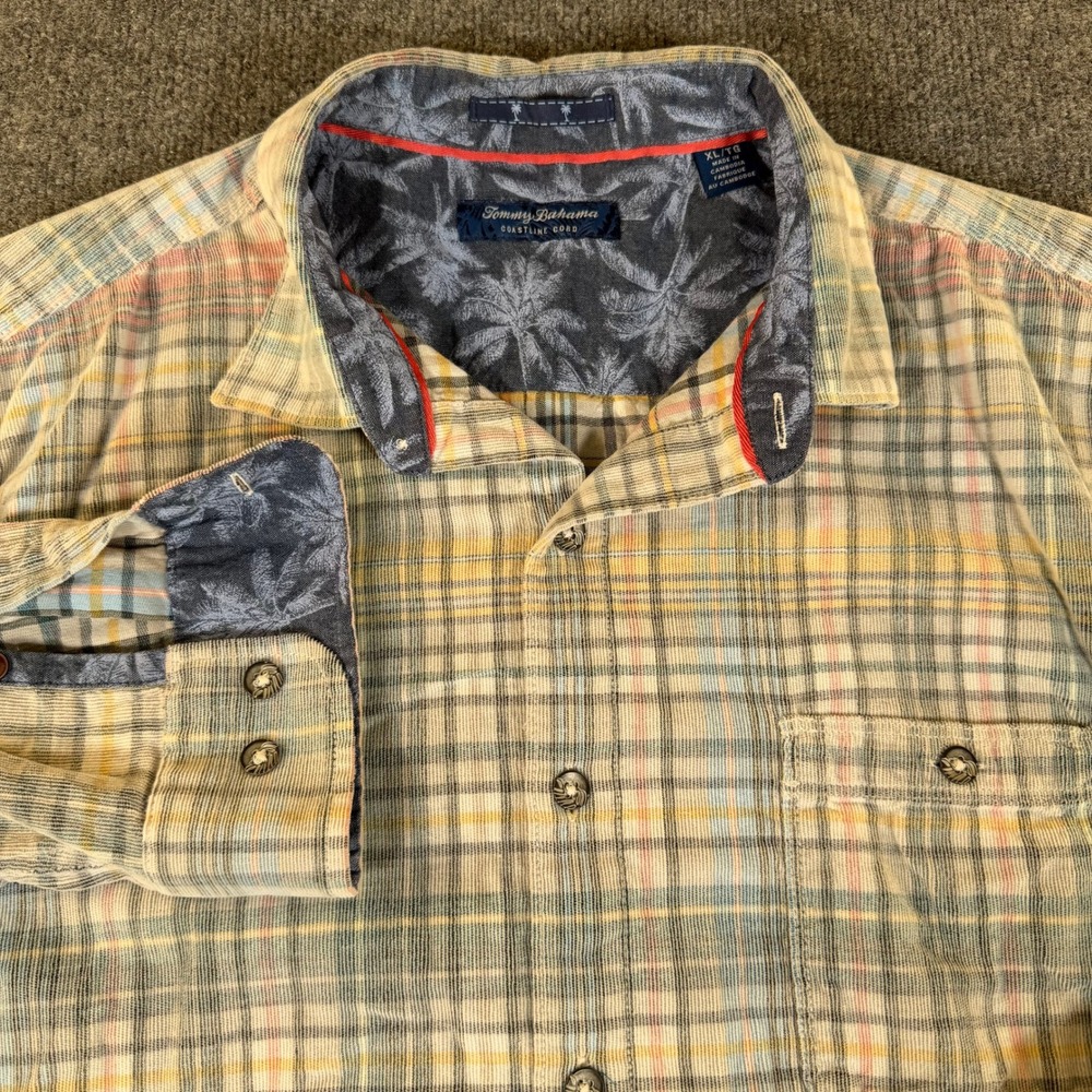 Tommy Bahama Coastline Cord Plaid Shirt Mens XL Long Sleeve Corduroy #3947